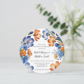 Orange and Cobalt Blue Floral Wedding Celebration Kaart (Staand voorkant)