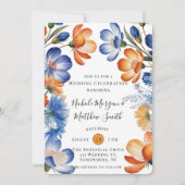 Orange and Cobalt Blue Floral Wedding Celebration Kaart (Voorkant)