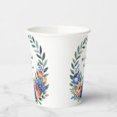 Orange and Cobalt Blue Floral Wedding Papieren Bekers (Links)