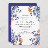 Orange and Cobalt Blue Floral Wedding Shower Kaart (Voorkant / Achterkant)