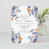 Orange and Cobalt Blue Floral Wedding Shower Kaart (Staand voorkant)