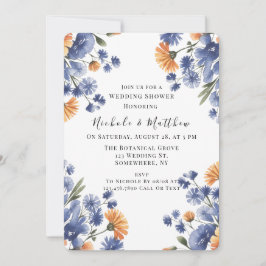 Orange and Cobalt Blue Floral Wedding Shower Kaart