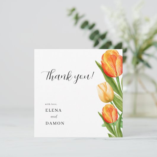 Orange and Cream Tulip Wedding Bedankkaart (Staand voorkant)
