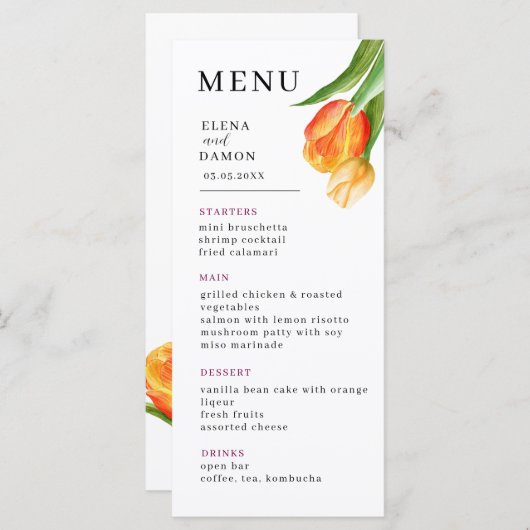 Orange and Cream Tulip Wedding Menu (Voorkant / Achterkant)