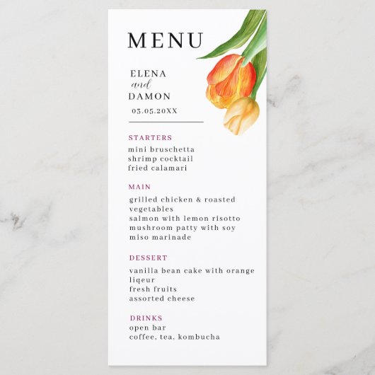Orange and Cream Tulip Wedding Menu (Voorkant)