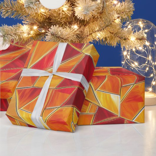 Orange and gold Stained Glass Mosaic Pattern Cadeaupapier (Feestdagen)