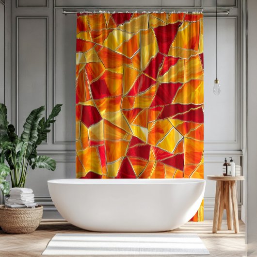 Orange and gold Stained Glass Mosaic Pattern Douchegordijn
