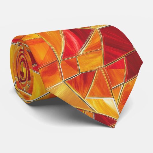 Orange and Gold Stained Glass Mosaic Pattern Stropdas (Opgerold)