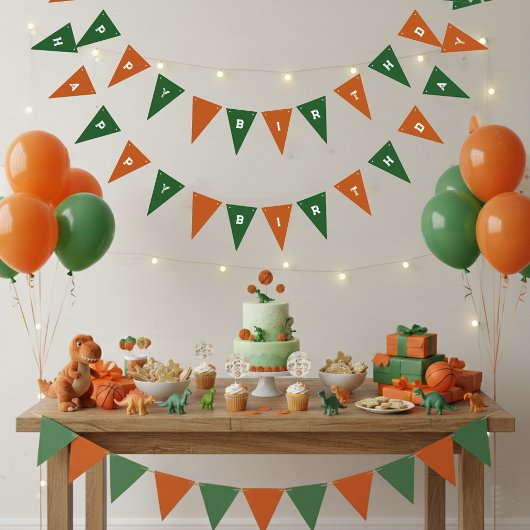 Orange And Green Happy Birthday Vlaggetjes