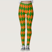 Orange and Green Harlequin Checkered Design Leggings (Voorkant)