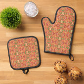 Orange and green pattern  ovenwant & pannenlap set (Top down)