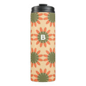 Orange and Green Retro Flower Pattern Monogram Thermosbeker (Voorkant)