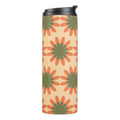 Orange and Green Retro Flower Pattern Monogram Thermosbeker (Gedraaid links)