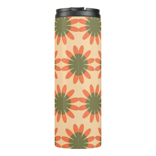 Orange and Green Retro Flower Pattern Monogram Thermosbeker (Achterkant)