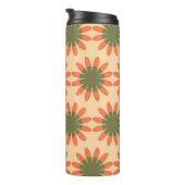 Orange and Green Retro Flower Pattern Monogram Thermosbeker (Geroteerd rechts)