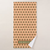 Orange and Green Retro Flower Pattern Personalised Badhanddoek (Badhanddoek)