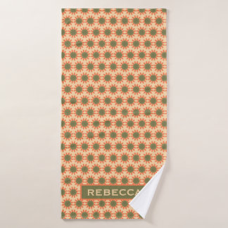 Orange and Green Retro Flower Pattern Personalised Badhanddoek