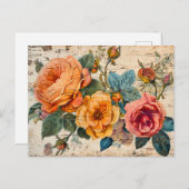 Orange and Pink Roses on Rustic Wood Briefkaart (Voorkant / Achterkant)