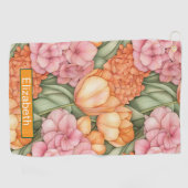 Orange and Pink Tulip Flowers Personalized Golfhanddoek (Horizontaal)