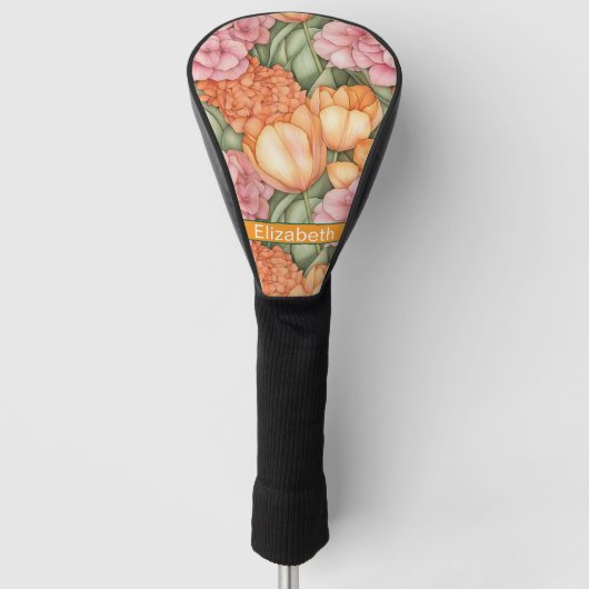 Orange and Pink Tulip Flowers Personalized Golfheadcover (Voorkant)