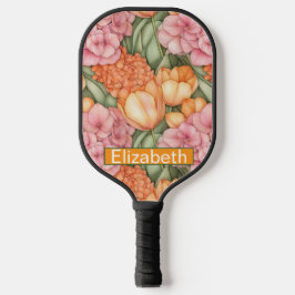 Orange and Pink Tulip Flowers Personalized Pickleball Paddle