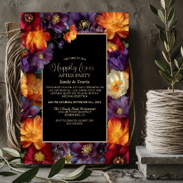 Orange and Purple Floral Black Wedding After Party Kaart