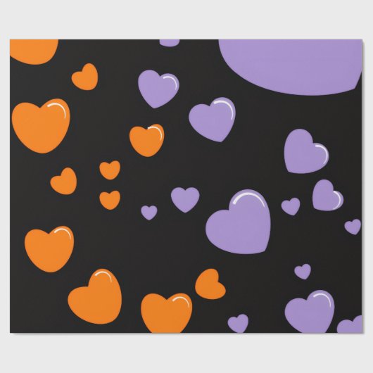 orange and purple heart pattern cadeaupapier (Vlak)