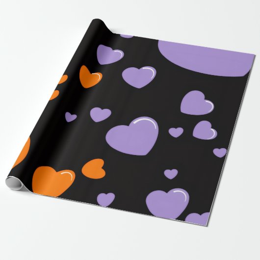 orange and purple heart pattern cadeaupapier (Uitgerold)