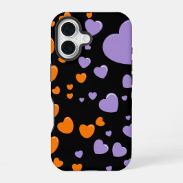 orange and purple hearts polka dots iPhone 16 hoesje