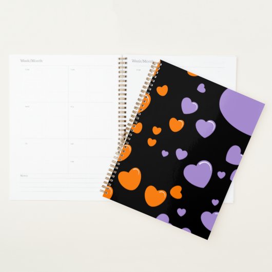 orange and purple hearts polka dots planner (Display)