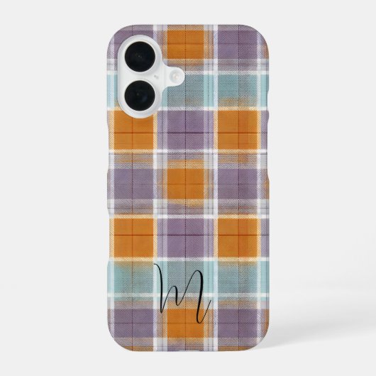 Orange and Purple Plaid Pattern Monogram iPhone 16 Hoesje (Achterkant)