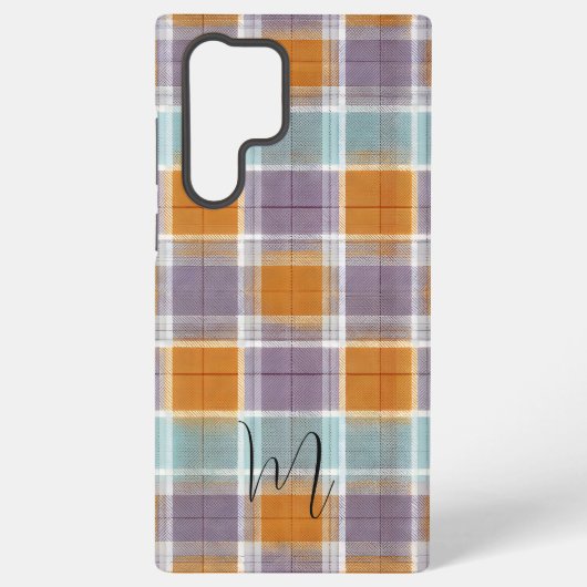 Orange and Purple Plaid Pattern Monogram Samsung Galaxy Hoesje (Achterkant)