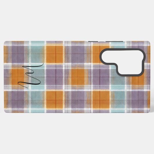 Orange and Purple Plaid Pattern Monogram Samsung Galaxy Hoesje (Achterkant horizontaal)