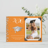 Orange and Silver Graduation Announcement Photo Kaart (Staand voorkant)