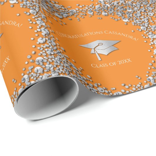 Orange and Silver Graduation Cadeaupapier (Rol Hoek)