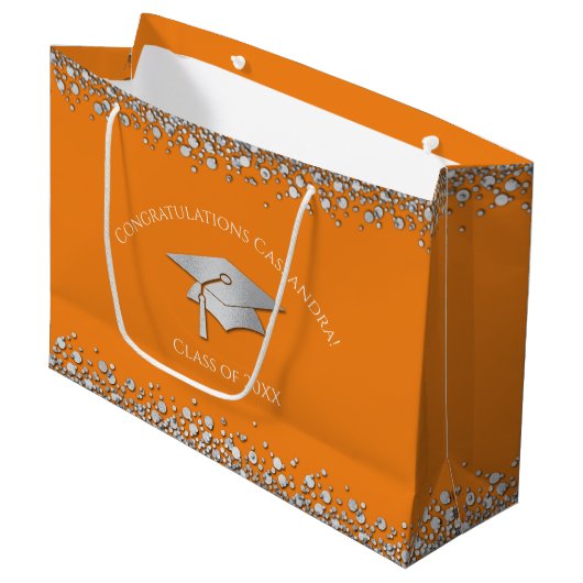 Orange and Silver Graduation Groot Cadeauzakje (Voorkant Gekanteld)