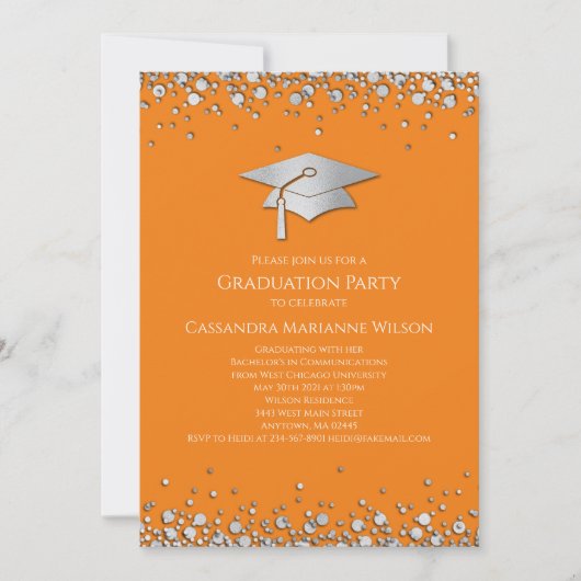 Orange and Silver Graduation Kaart (Voorkant)