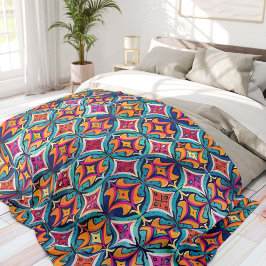 Orange and Teal Abstract Circles Bohemian Fleece Deken