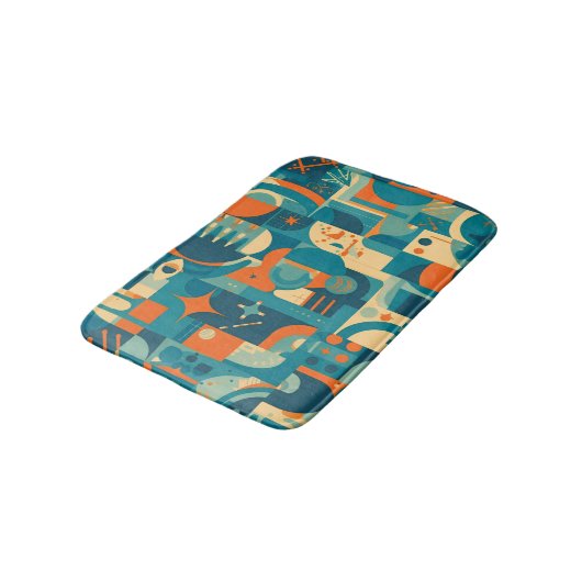 Orange and Teal Geometric Abstract Badmat (Gekanteld)