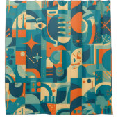 Orange and Teal Geometric Abstract Douchegordijn (Voorkant)