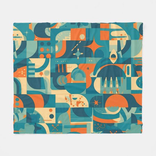 Orange and Teal Geometric Abstract Fleece Deken (Voorkant (Horizontaal))
