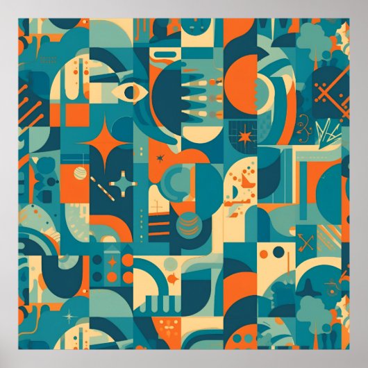 Orange and Teal Geometric Abstract Poster (Voorkant)