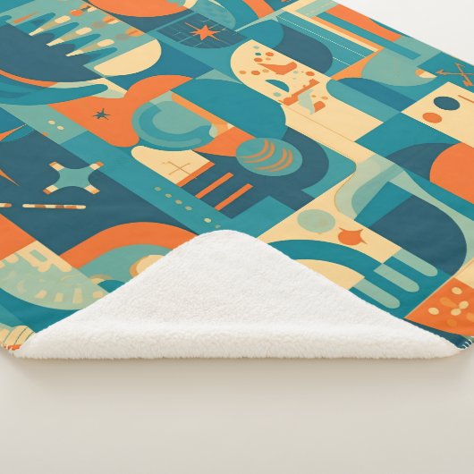Orange and Teal Geometric Abstract Sherpa Deken (3/4)