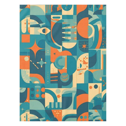 Orange and Teal Geometric Abstract Tafelkleed (Voorkant)