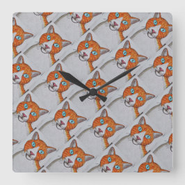 orange and white Cat Wall Clock Vierkante Klok