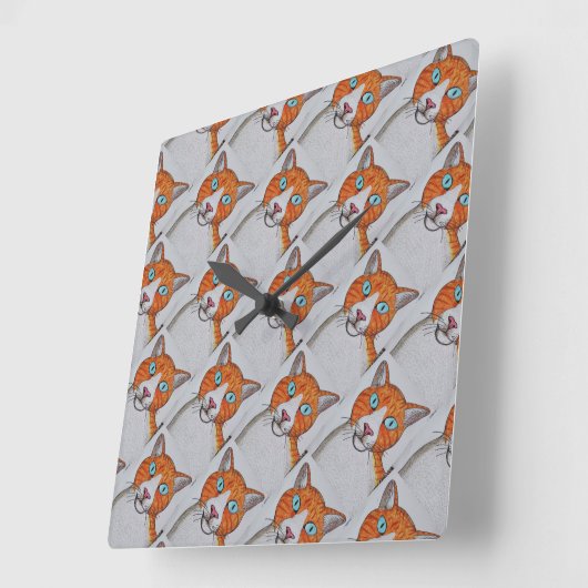 orange and white Cat Wall Clock Vierkante Klok (Hoek)