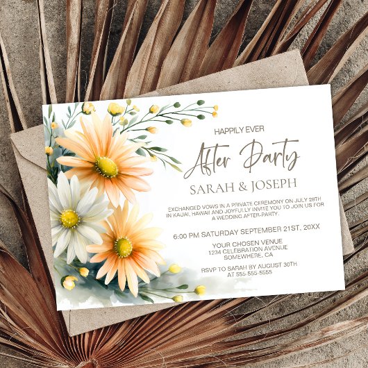 Orange and White Daisies Wedding After Party Kaart