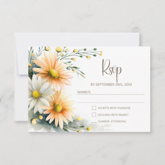 Orange and White Daisies Wedding RSVP Kaartje (Voorkant)