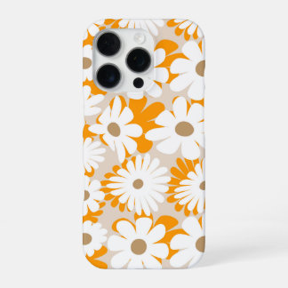 Orange and white floral pattern features daisies iPhone 16 pro hoesje