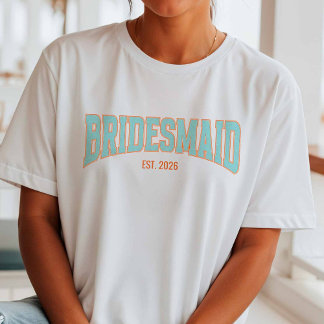 Orange + Aqua Faux Glitter BRIDESMAID Bachelorette T-shirt